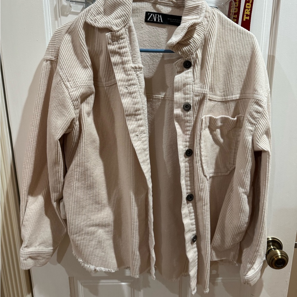 Zara Women's Beige Corduroy Utility Jacket